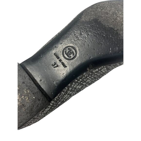 CHANEL Silver/Black Tweed Interlocking CC Logo Accent Loafers Flats Size 37 US 7 - Picture 10 of 10